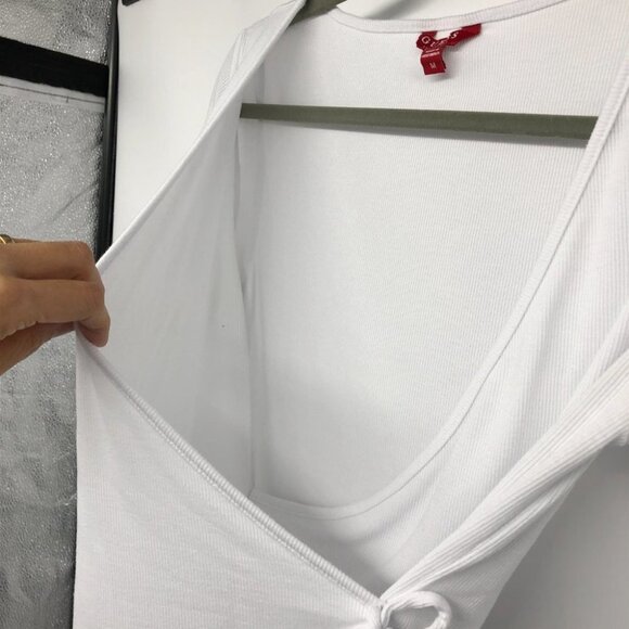 Guess White ribbed surplice V-neck crop top side tie size Medium - Picture 15 of 16